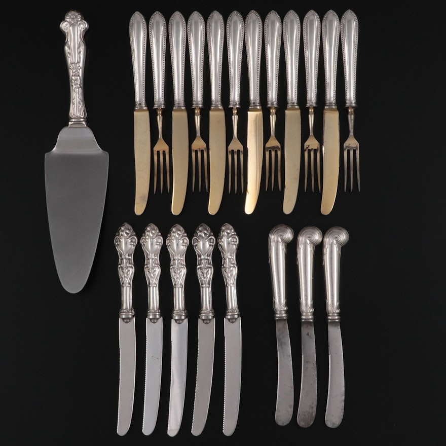 Austrian 800 Silver Fruit Set with Other American and English Sterling Utensils