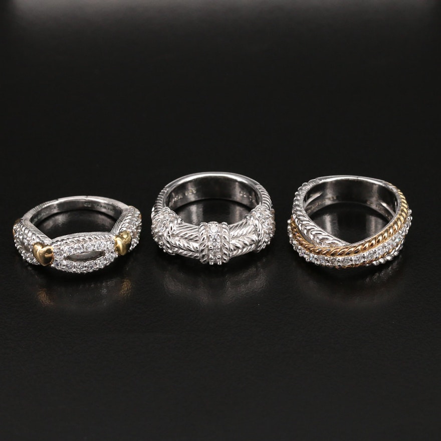 Judith Ripka Sterling Braided Rings with Cubic Zirconia