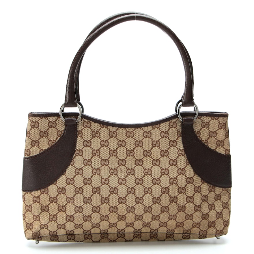 Gucci GG Canvas and Brown Leather Tote