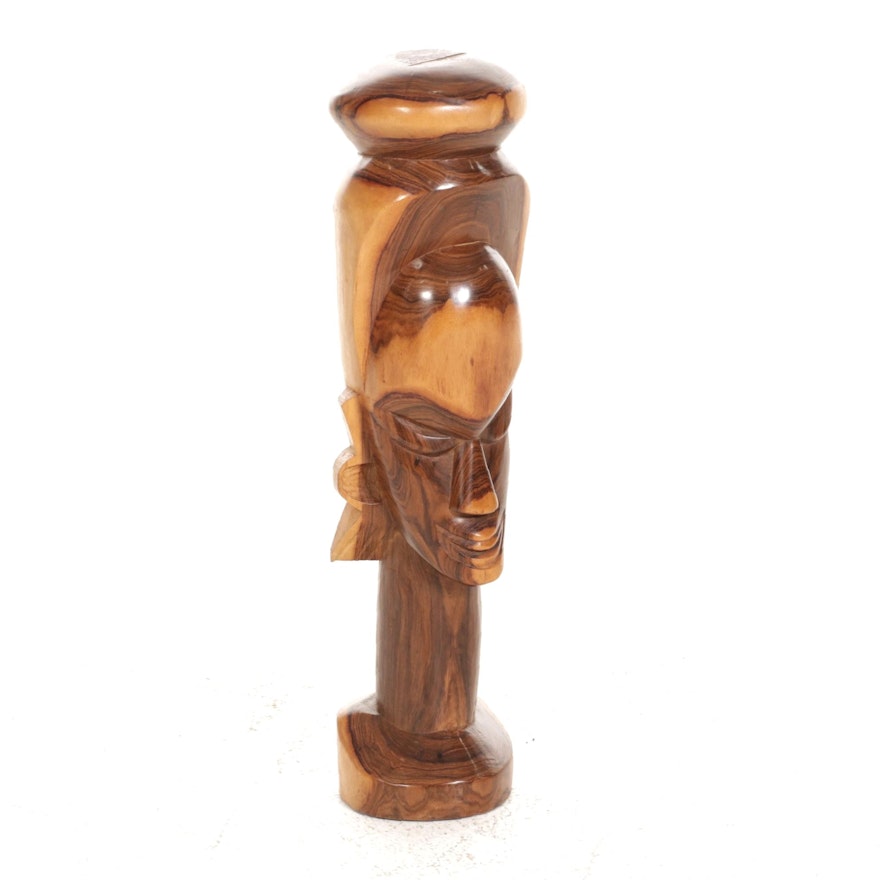 West African Inspired Hand-Carved Wood Bust
