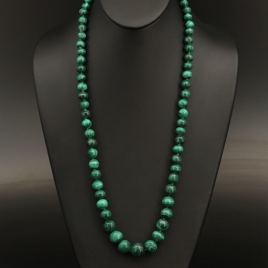 Graduated Malachite Beaded Necklace