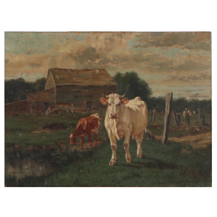 Edward George Sieber Oil Painting of Cow, Circa 1900