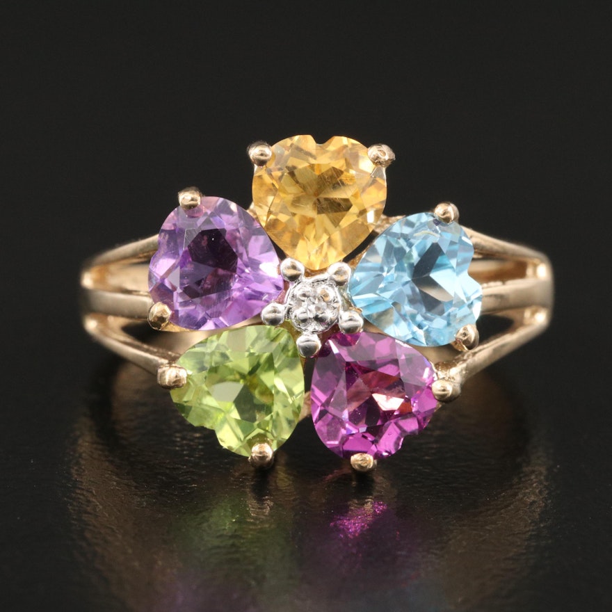 10K 0.01 CT Diamond Ring Surrounded by Multiple Gemstones