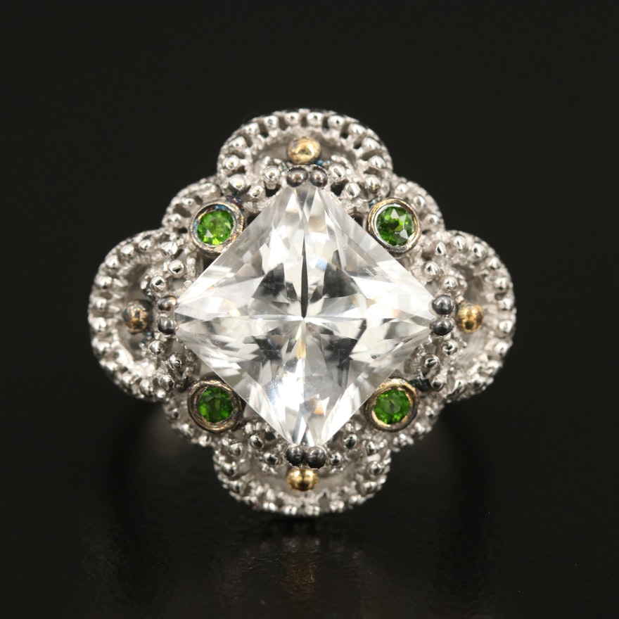 Sterling Topaz and Diopside Openwork Ring