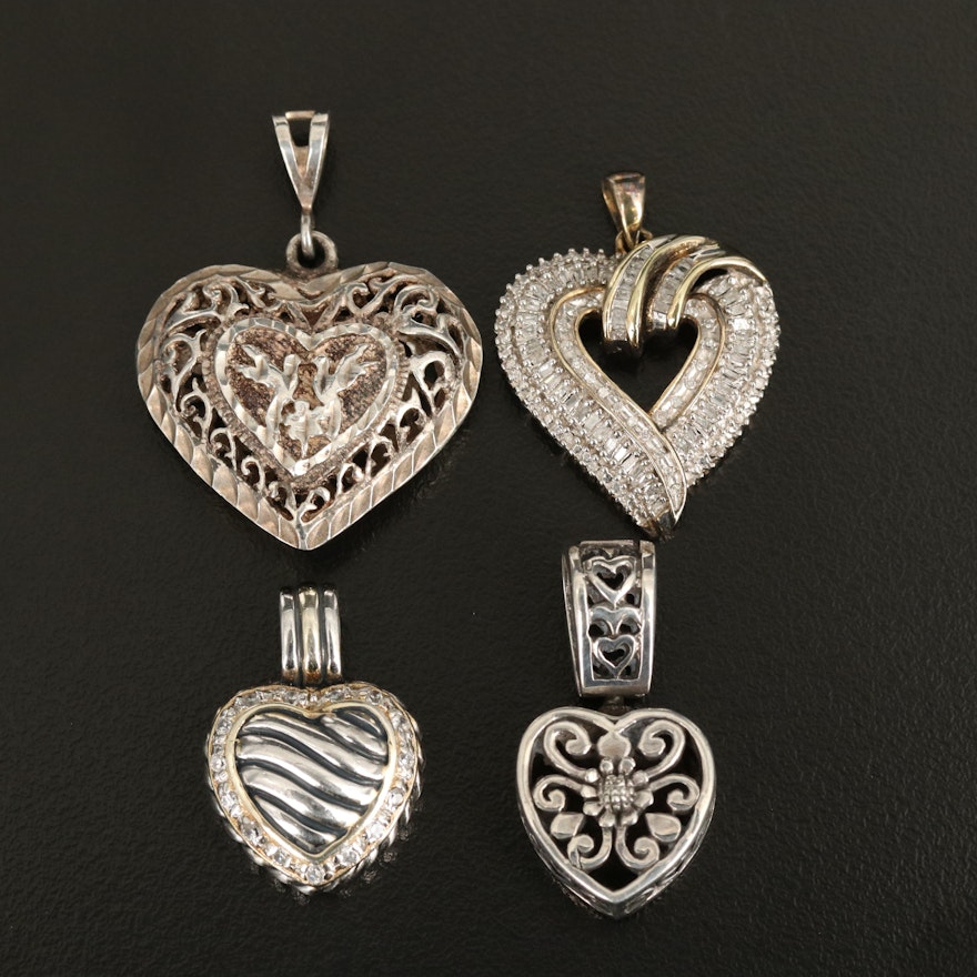 Sterling Heart Pendant Collection with Diamond and Mother of Pearl