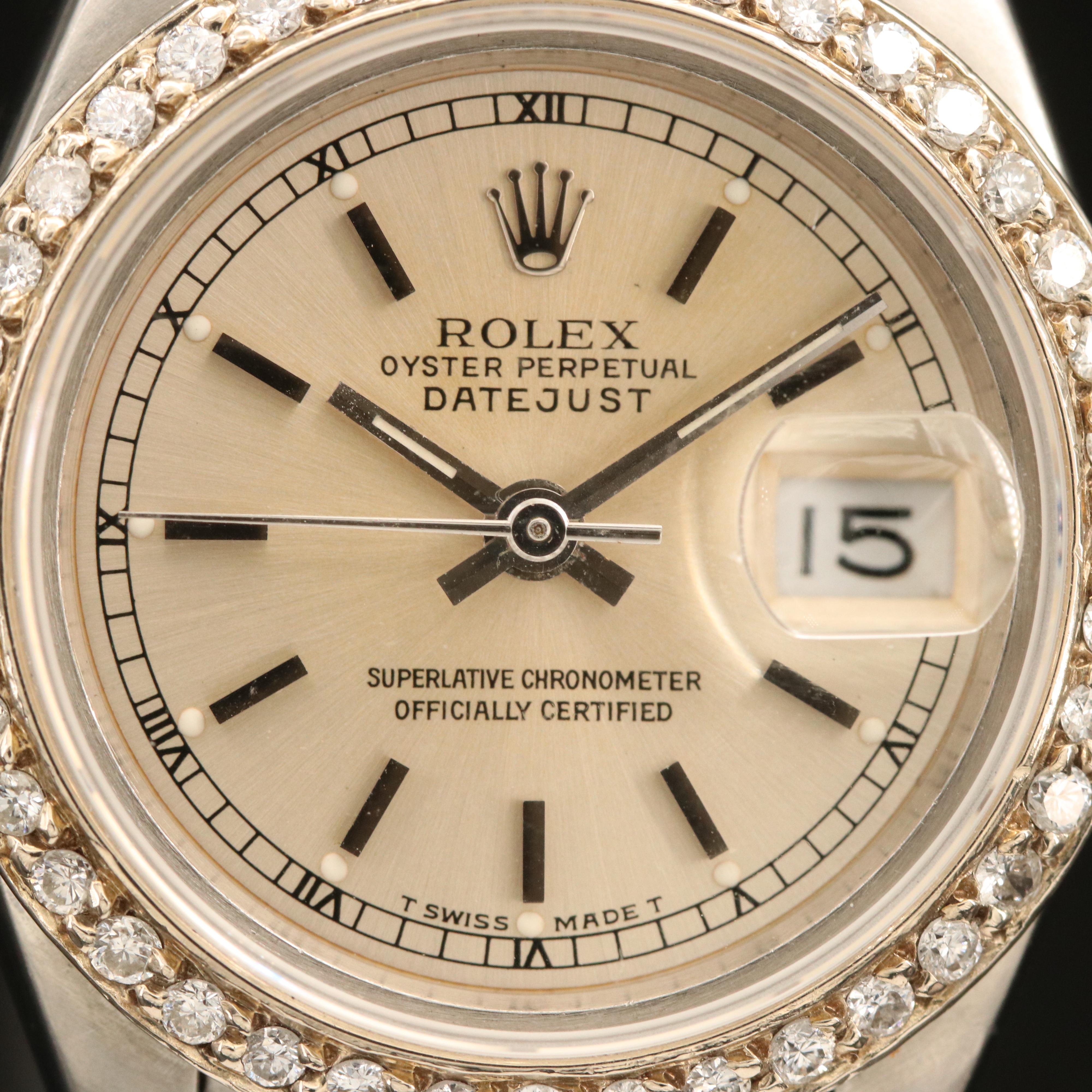 1986 Rolex Datejust 14K and Stainless Steel Diamond Bezel Watch