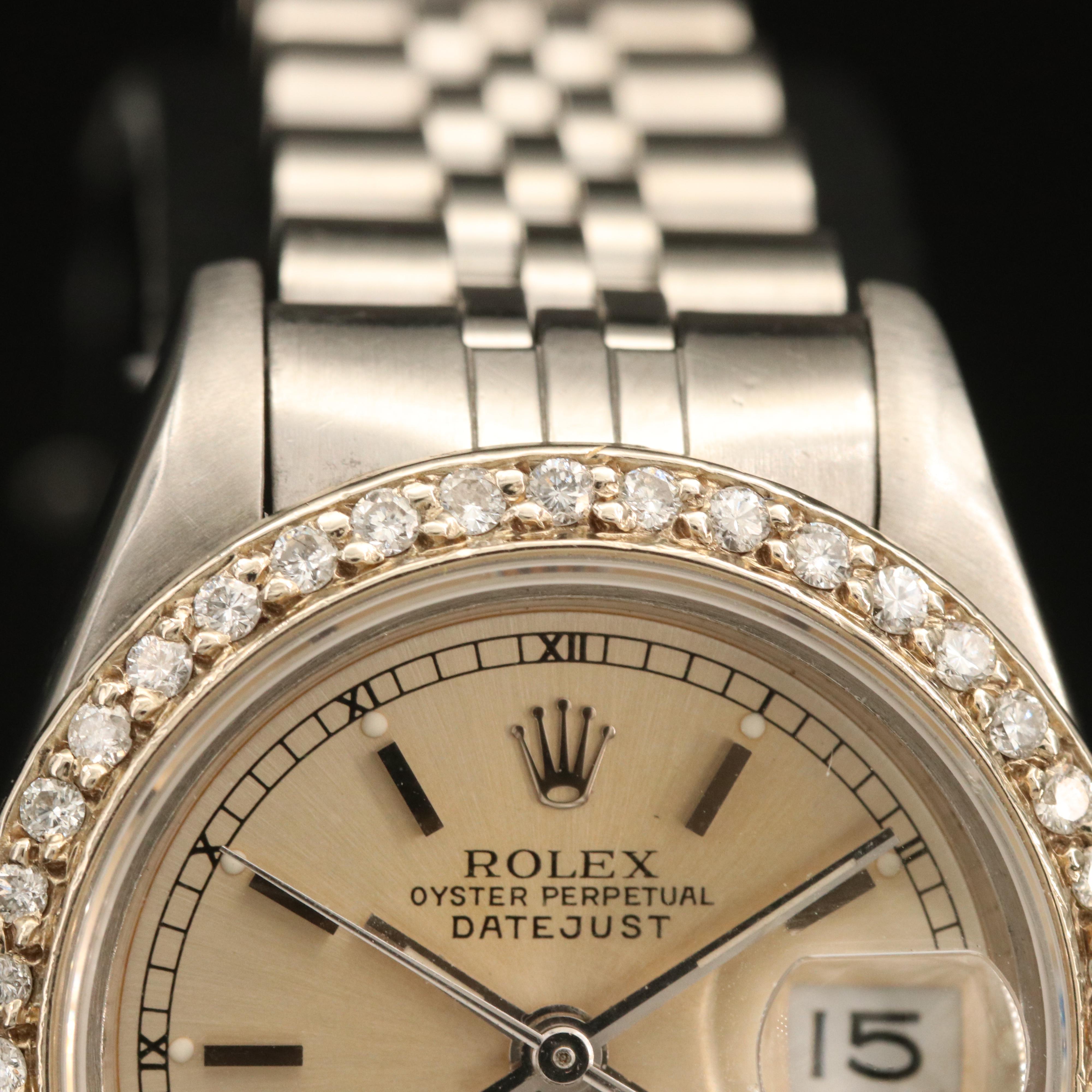 1986 Rolex Datejust 14K and Stainless Steel Diamond Bezel Watch