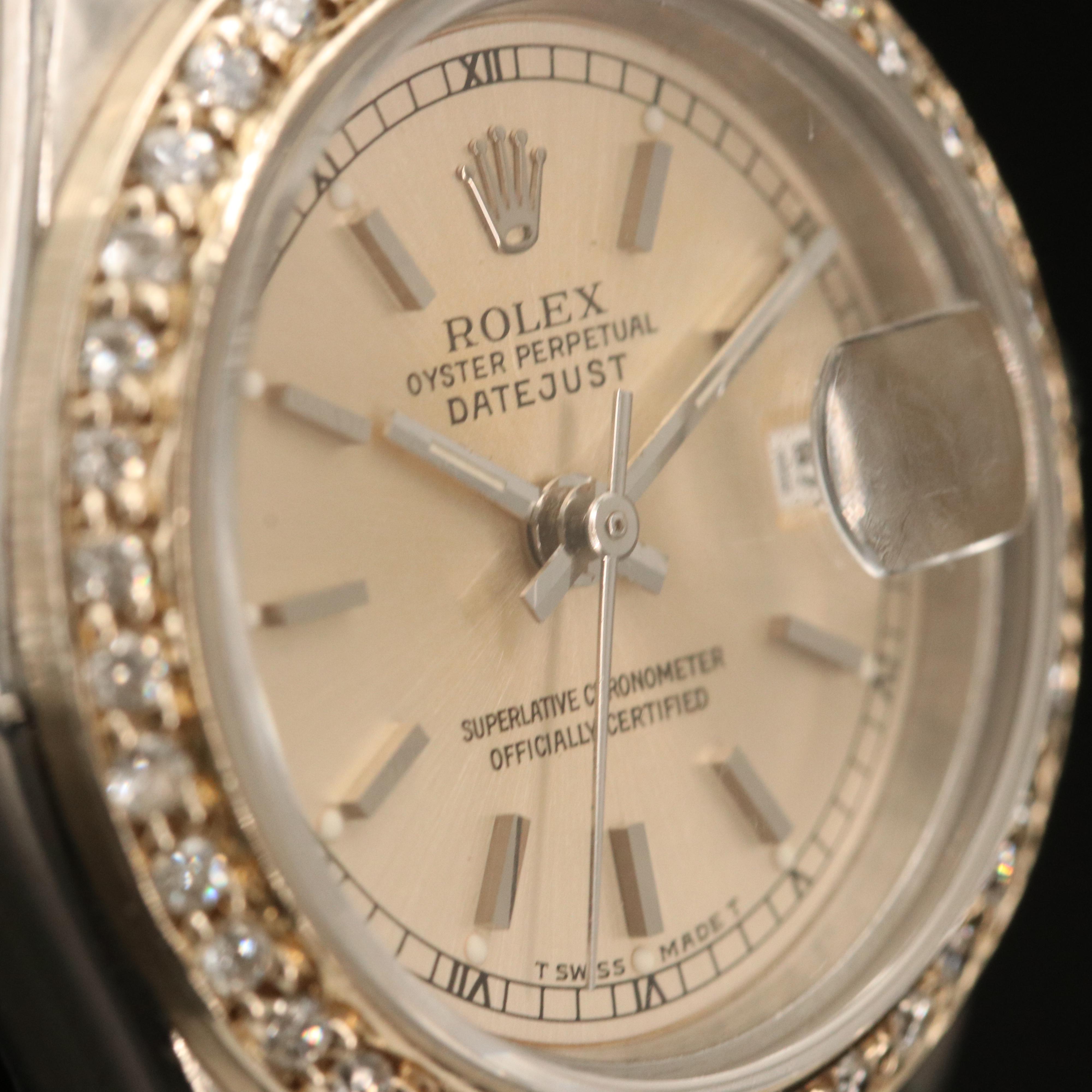 1986 Rolex Datejust 14K and Stainless Steel Diamond Bezel Watch