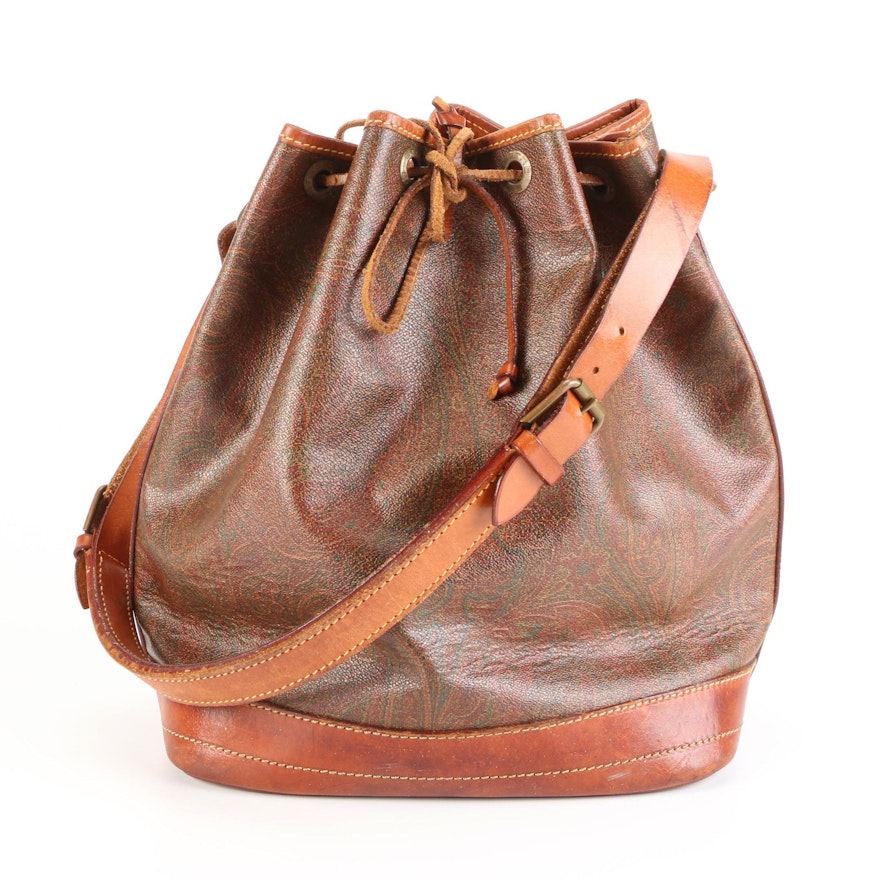 ETRO Bucket Bag in Paisley Coated Canvas with Leather Trim