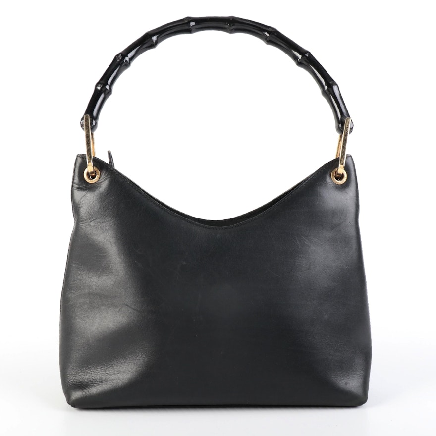Gucci Handbag in Black Leather with Black Bamboo Handle
