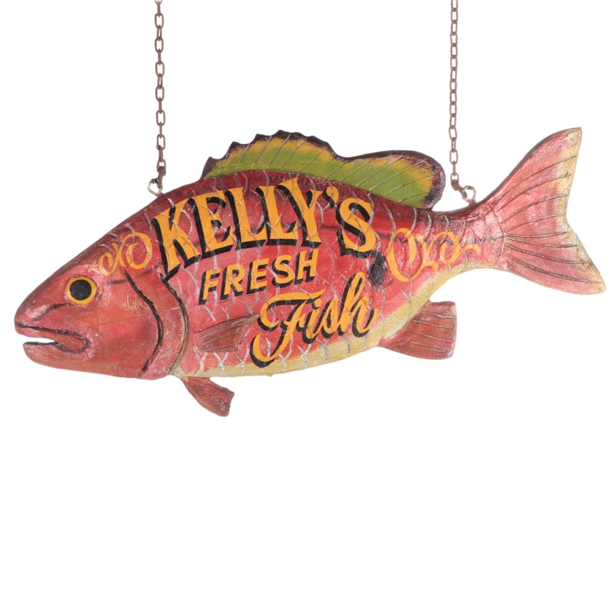 "KELLY'S FRESH FISH" Hand-Painted Fiberglass Full Body Double-Sided Trade Sign