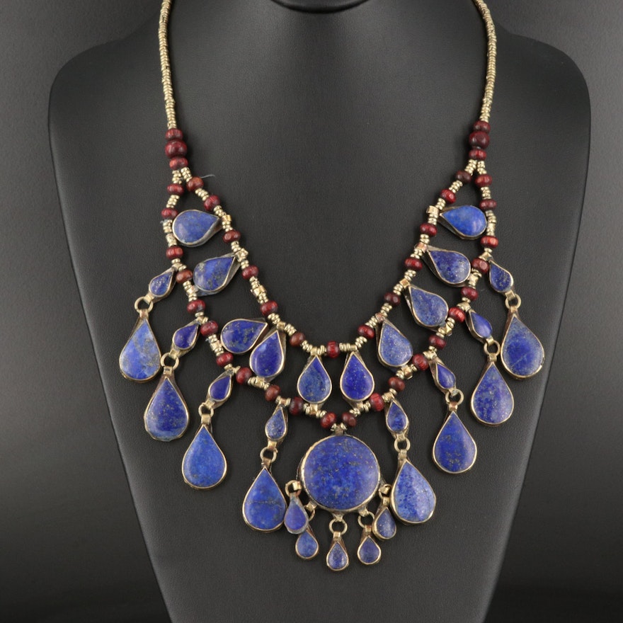 Afghan Kuchi Lapis Lazuli and Wood Necklace