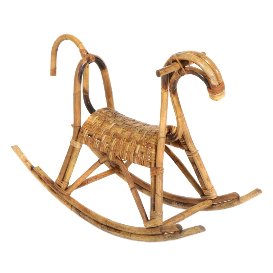 Bent Rattan and Woven Cane Rocking Horse