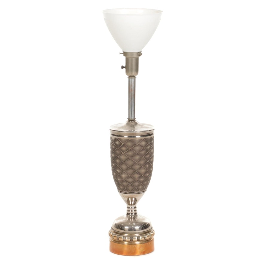 Lattice Patterned Milk Glass Urn Table Lamp