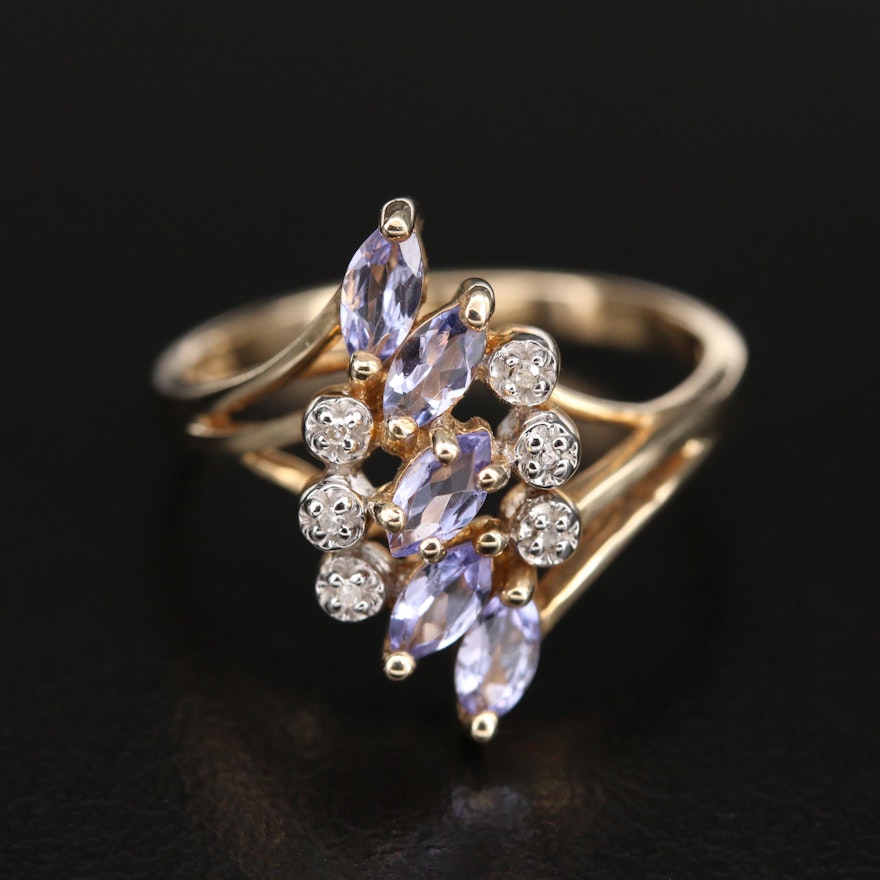 Sterling Tanzanite and Diamond Ring with Split Shoulders