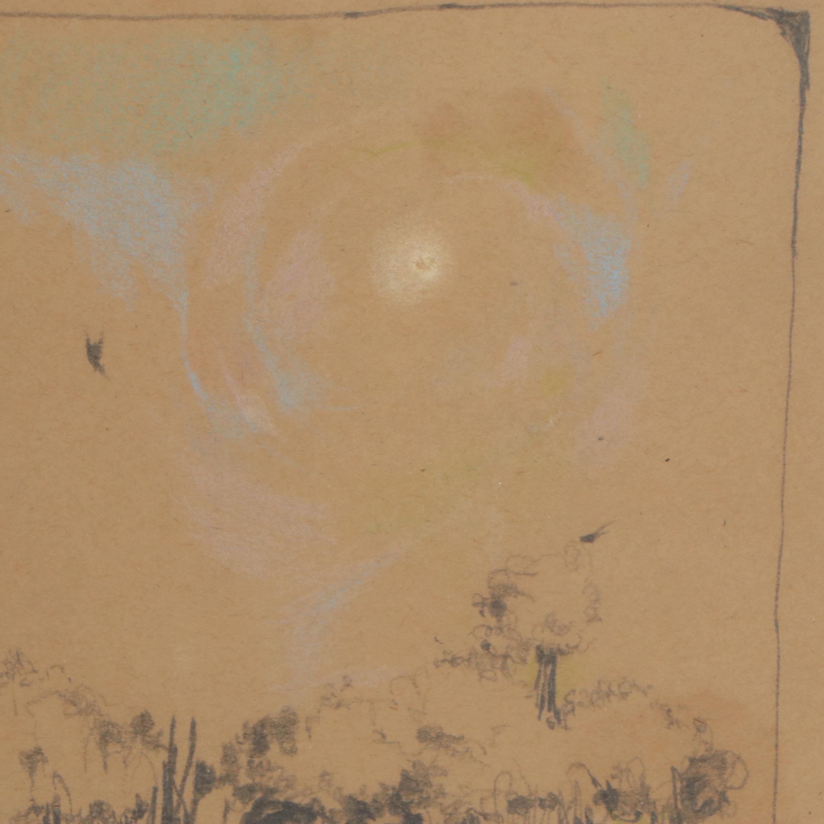 Ruskin Landscape Graphite and Pastel Drawing "Night Forest"