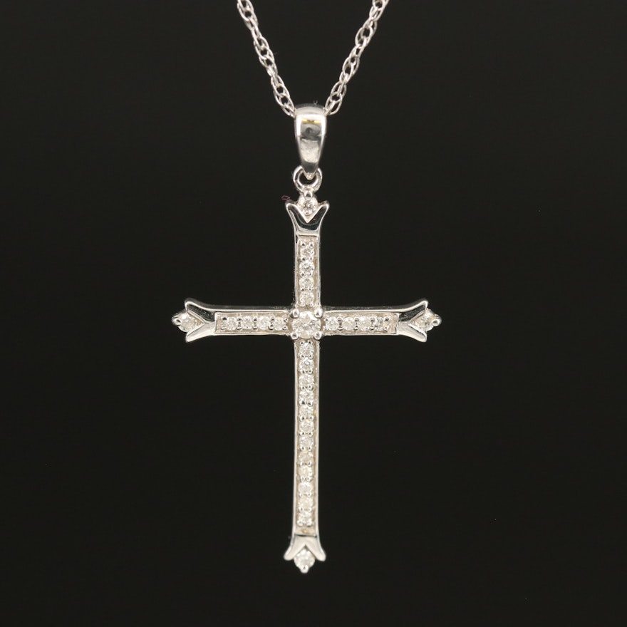 14K 0.12 CTW Diamond Cross Pendant on Sterling Chain
