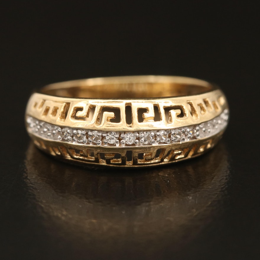 Sterling Zircon Ring with Greek Key Openwork