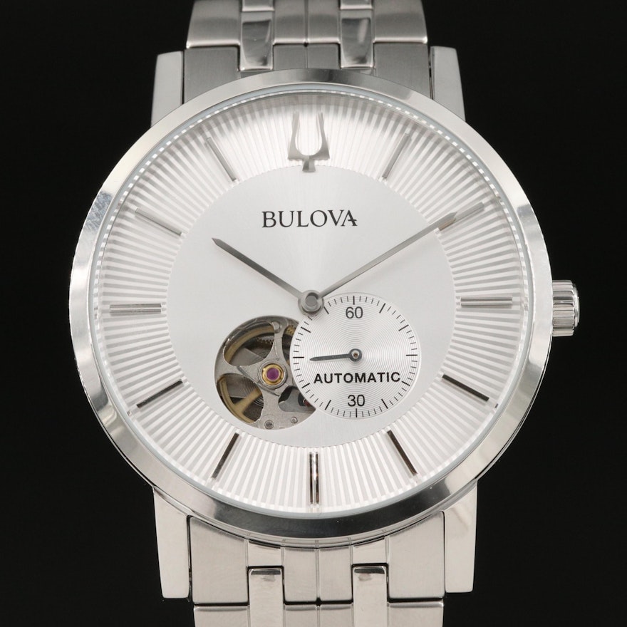 Bulova Clipper Open Heart Dial Stainless Steel Automatic Wristwatch
