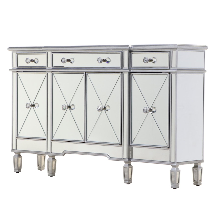 Contemporary Silver-Gilt and Mirrored Glass Breakfront Sideboard