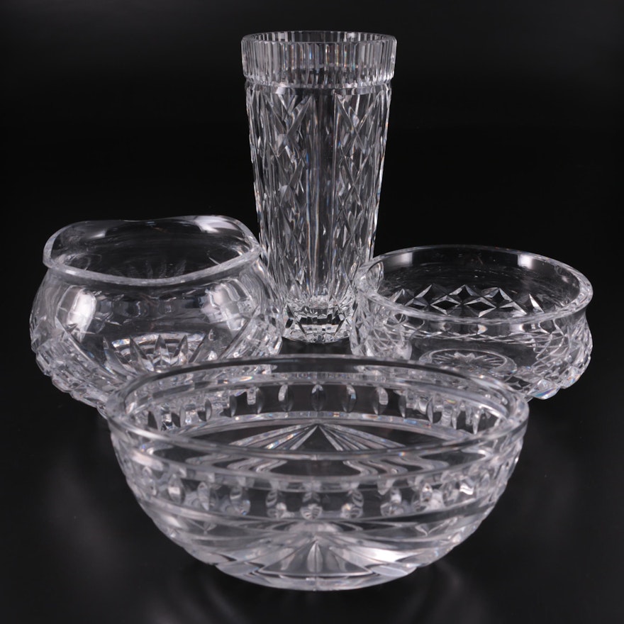 Waterford "Giftware" Vase and Rose Bowl, "Overture" Bowl, and "Comeragh" Bowl