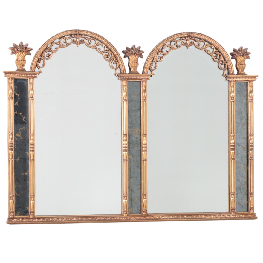 Neoclassical Style Gilt-Composite Double-Arch Overmantel Mirror