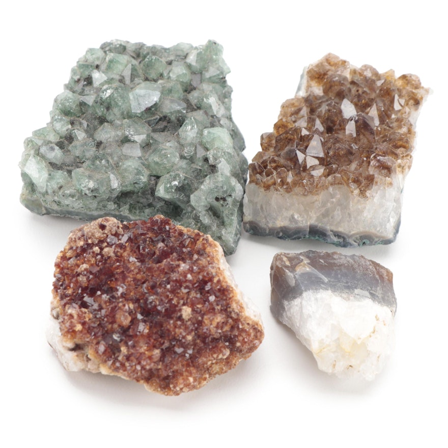 Raw Quartz, Citrine, and Aventurine Quartz Cluster Mineral Specimens