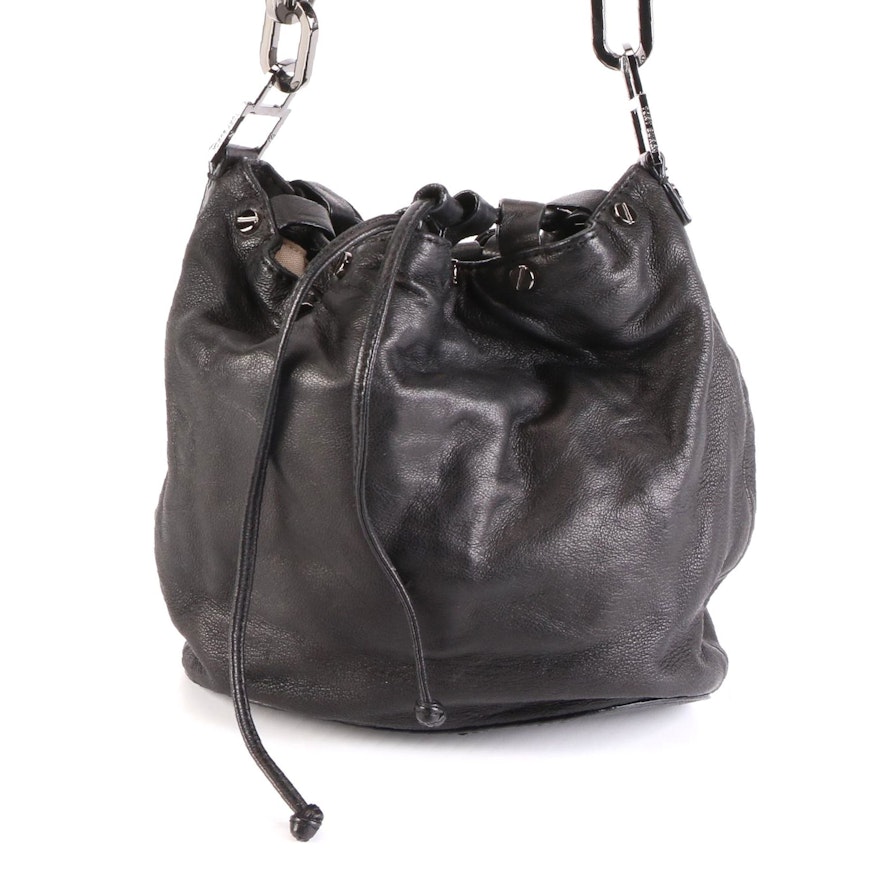 Tory Burch Drawstring Handbag in Black Leather