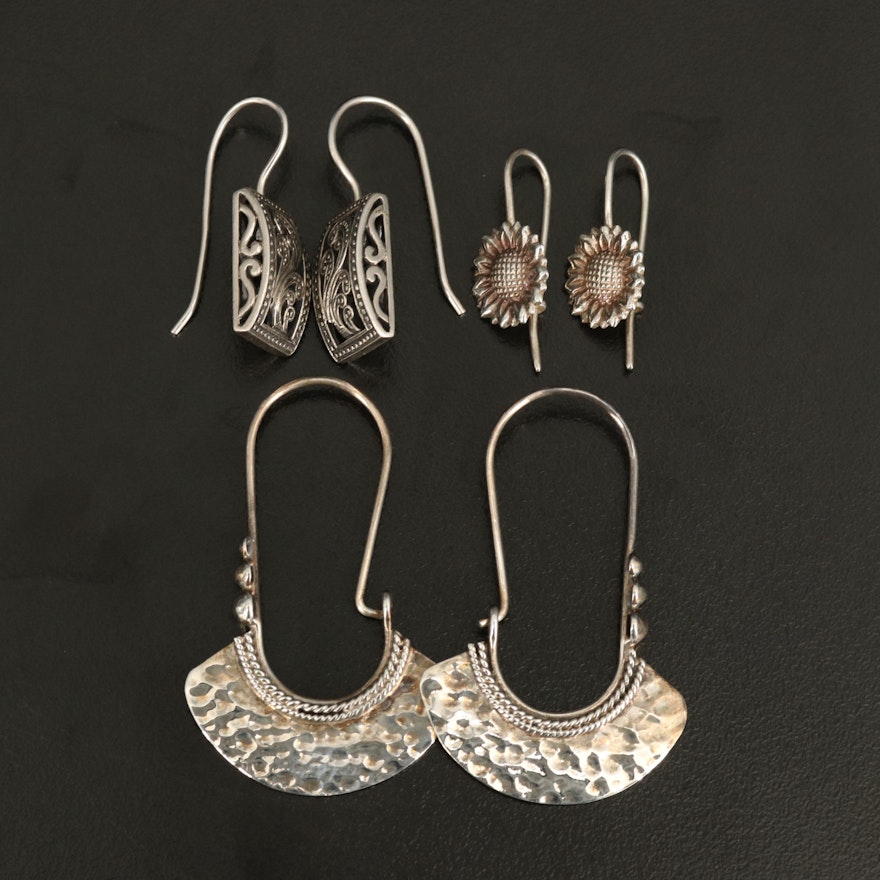 Sterling Earring Collection Mexican Hoop and Silpada Rectangular Drop Earrings