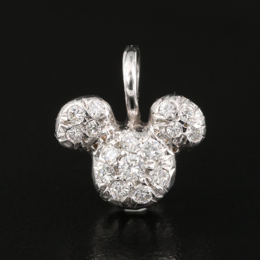 Disney 14K 0.28 CTW Pavé Diamond Mickey Mouse Pendant