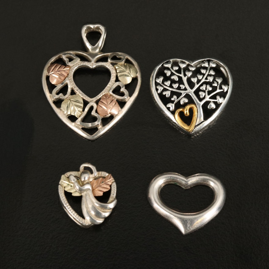 Sterling Heart Pendants with 12K Leaf Accents