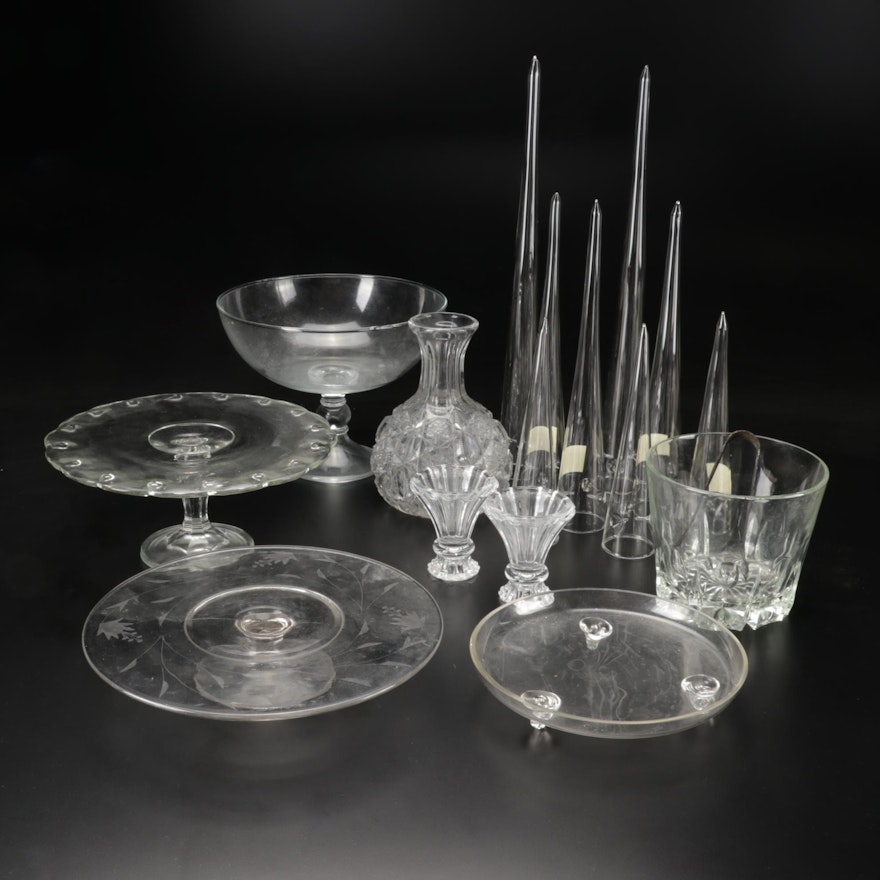 Glass Cake Stands, Compote, Candlesticks and Other Table Accessories