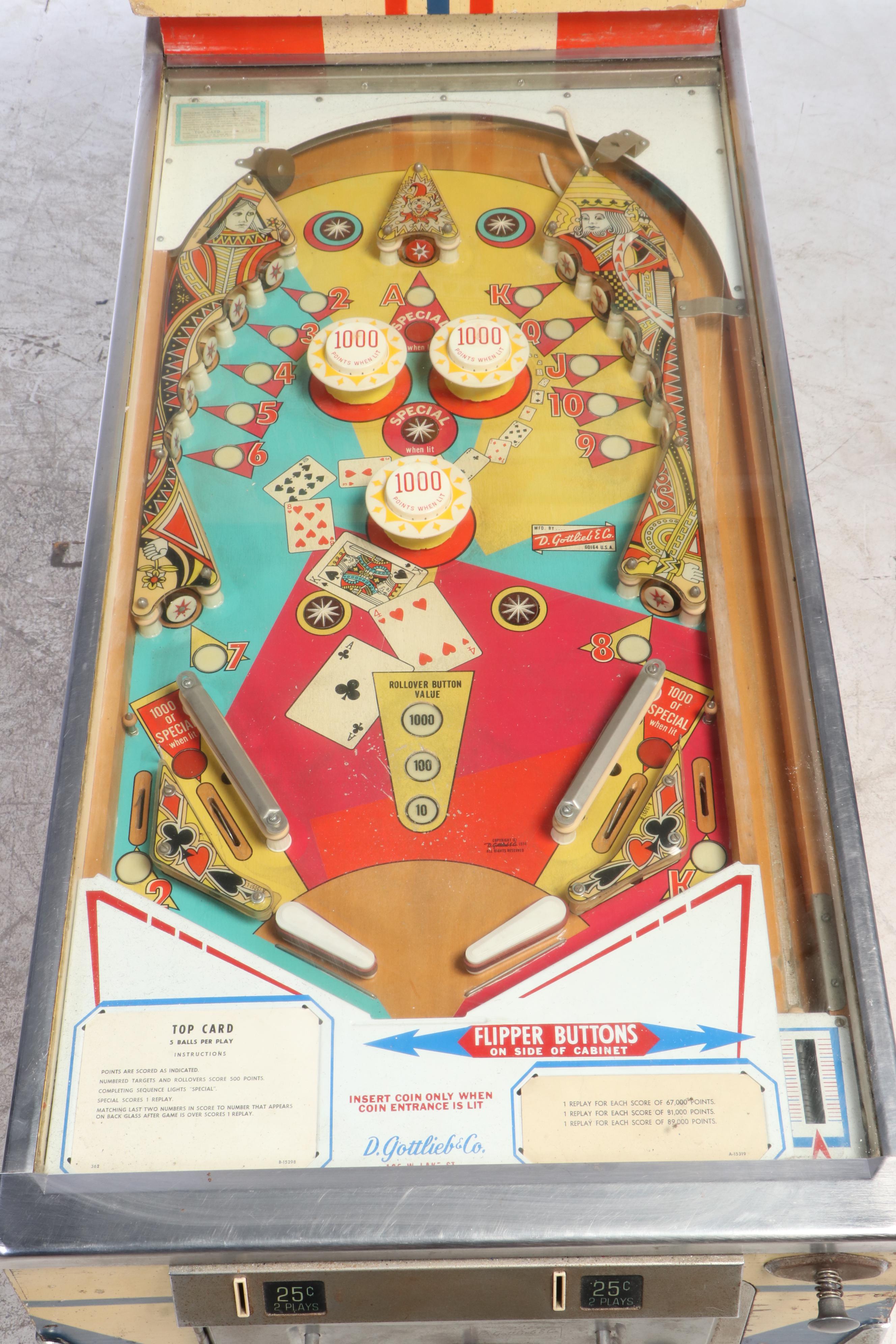 D. Gottlieb & Co. "Top Card" Pinball Machine, 1974