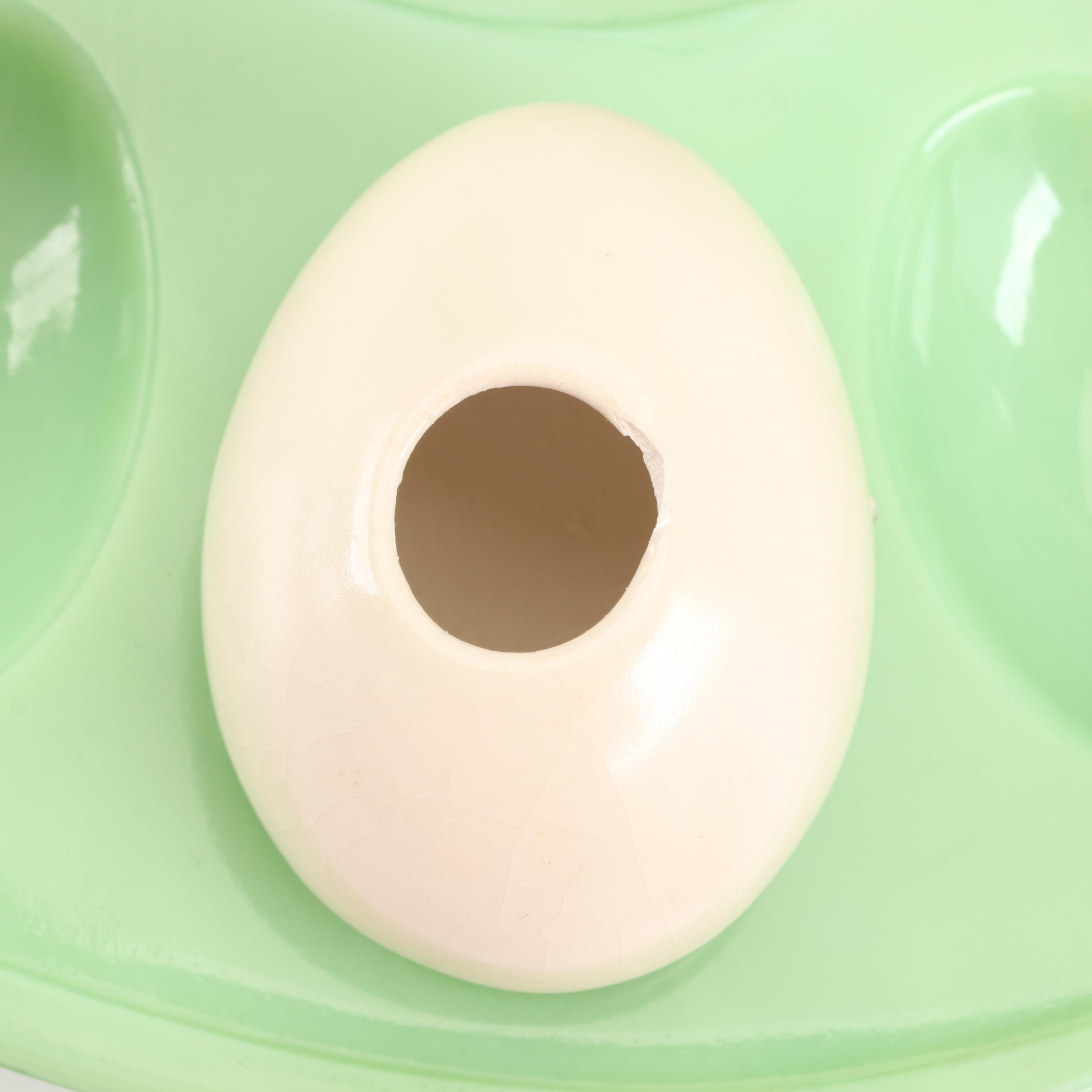 L.E. Smith Jadeite Glass Bunny Deviled Egg Plate with Ceramic Eggs