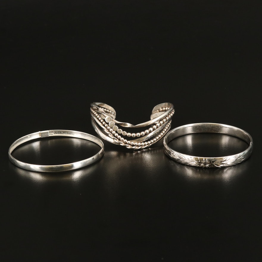 Sterling Bangles and Multi-Row Wave Cuff