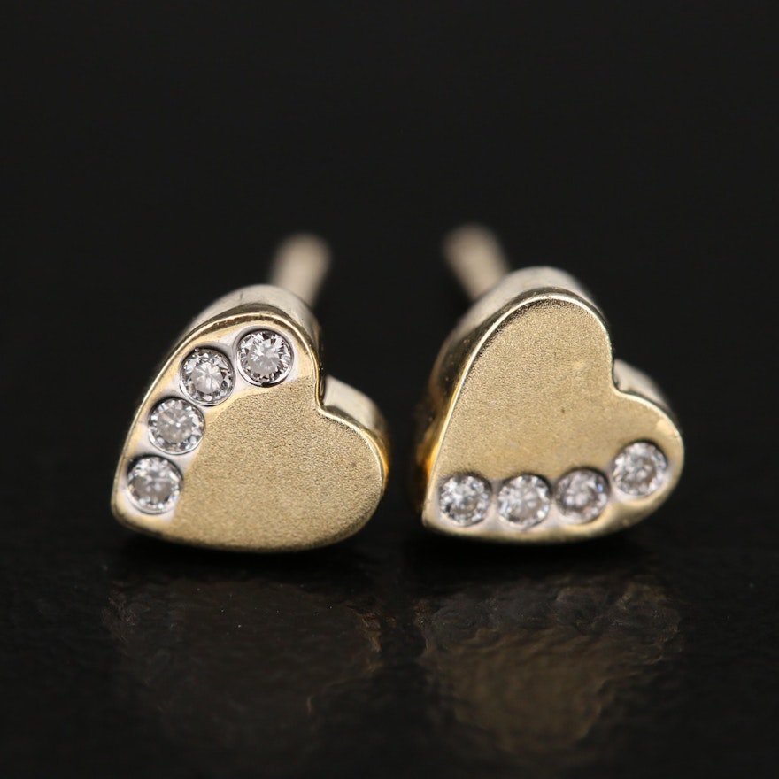 14K 0.05 CTW Diamond Heart Stud Earrings