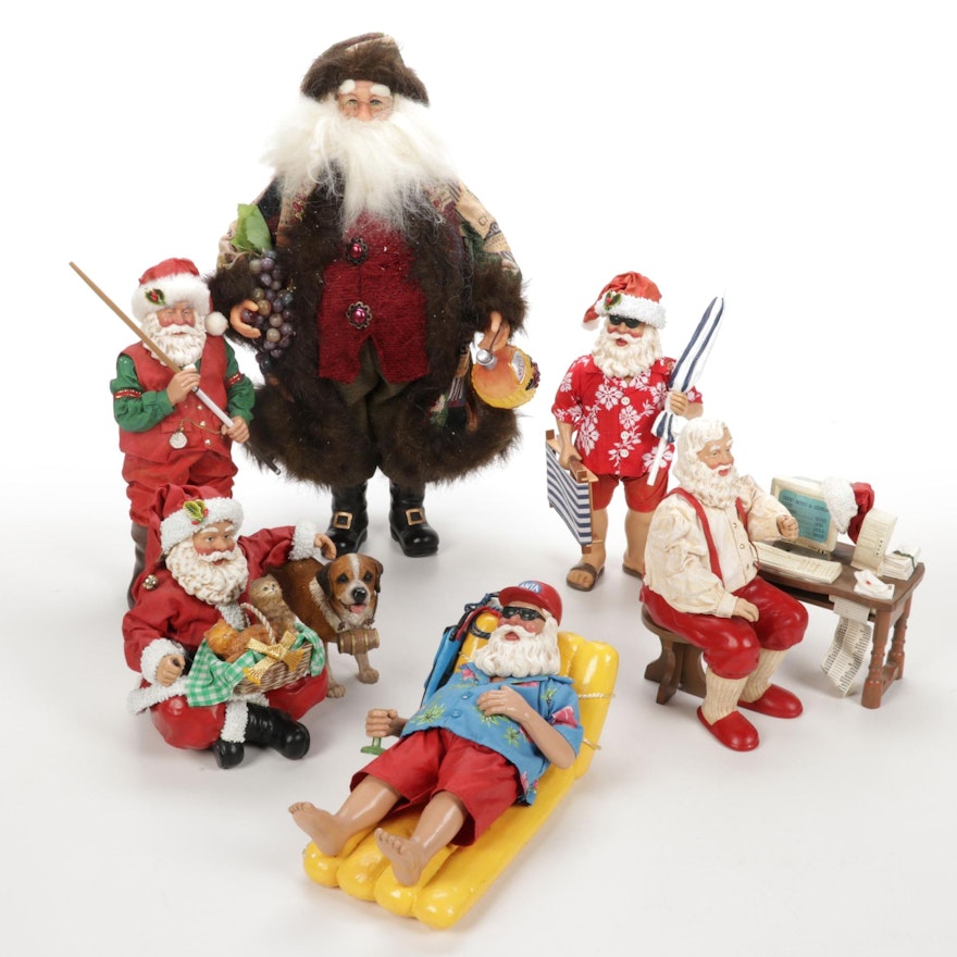 Assorted Santas and Holiday Decor Featuring Clothtique and Crakewood