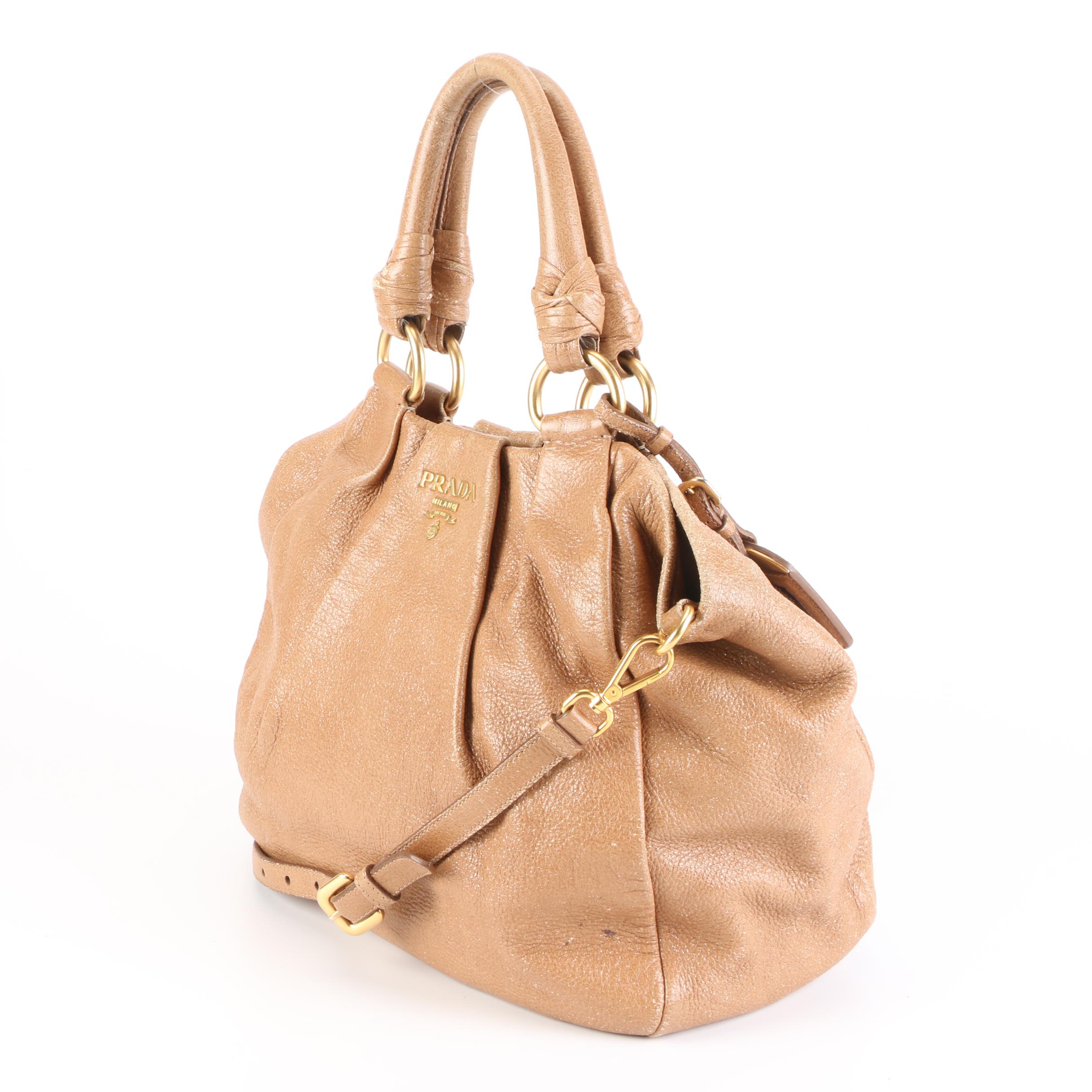Prada Handbag in Dark Camel Cervo Lux with Detachable Shoulder Strap
