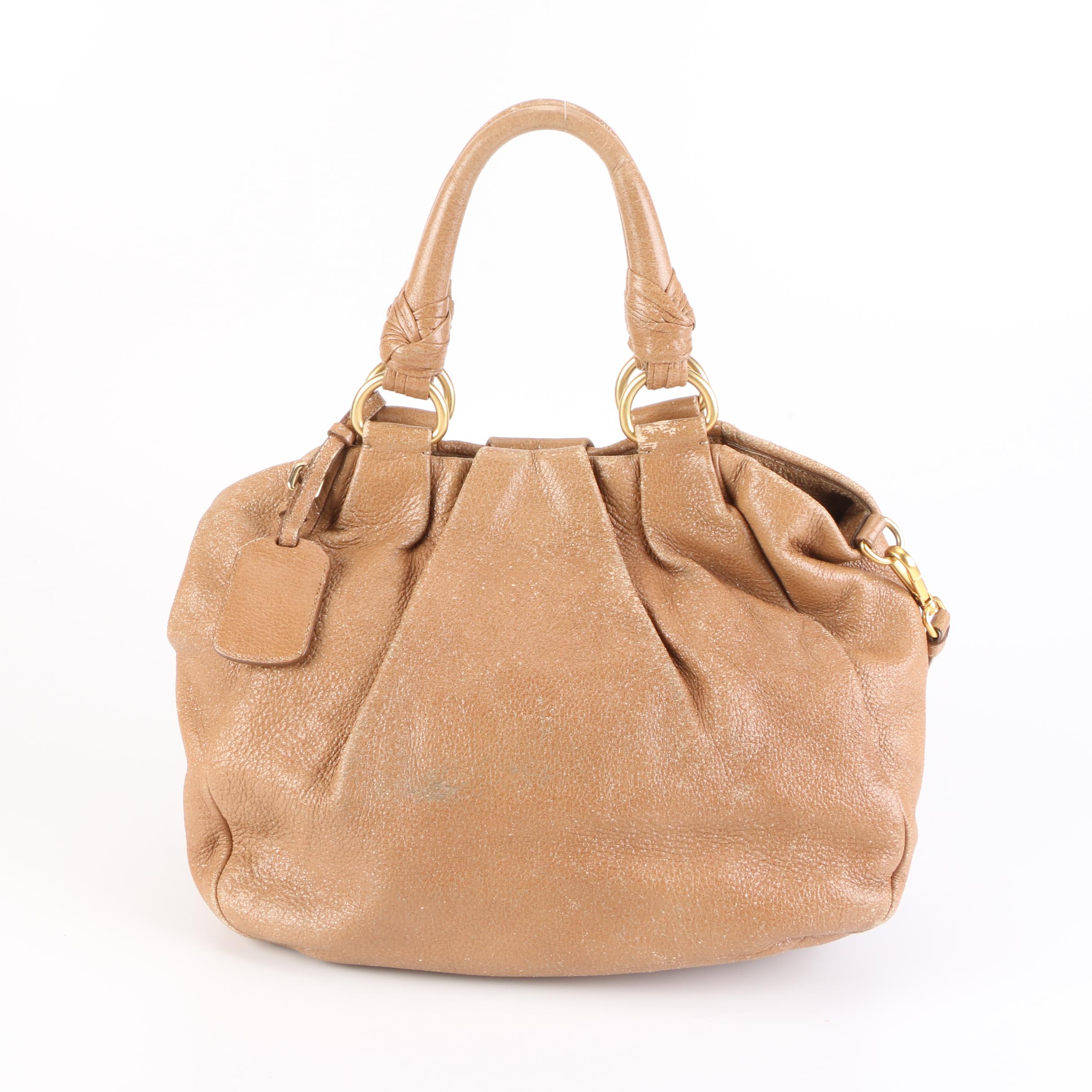 Prada Handbag in Dark Camel Cervo Lux with Detachable Shoulder Strap