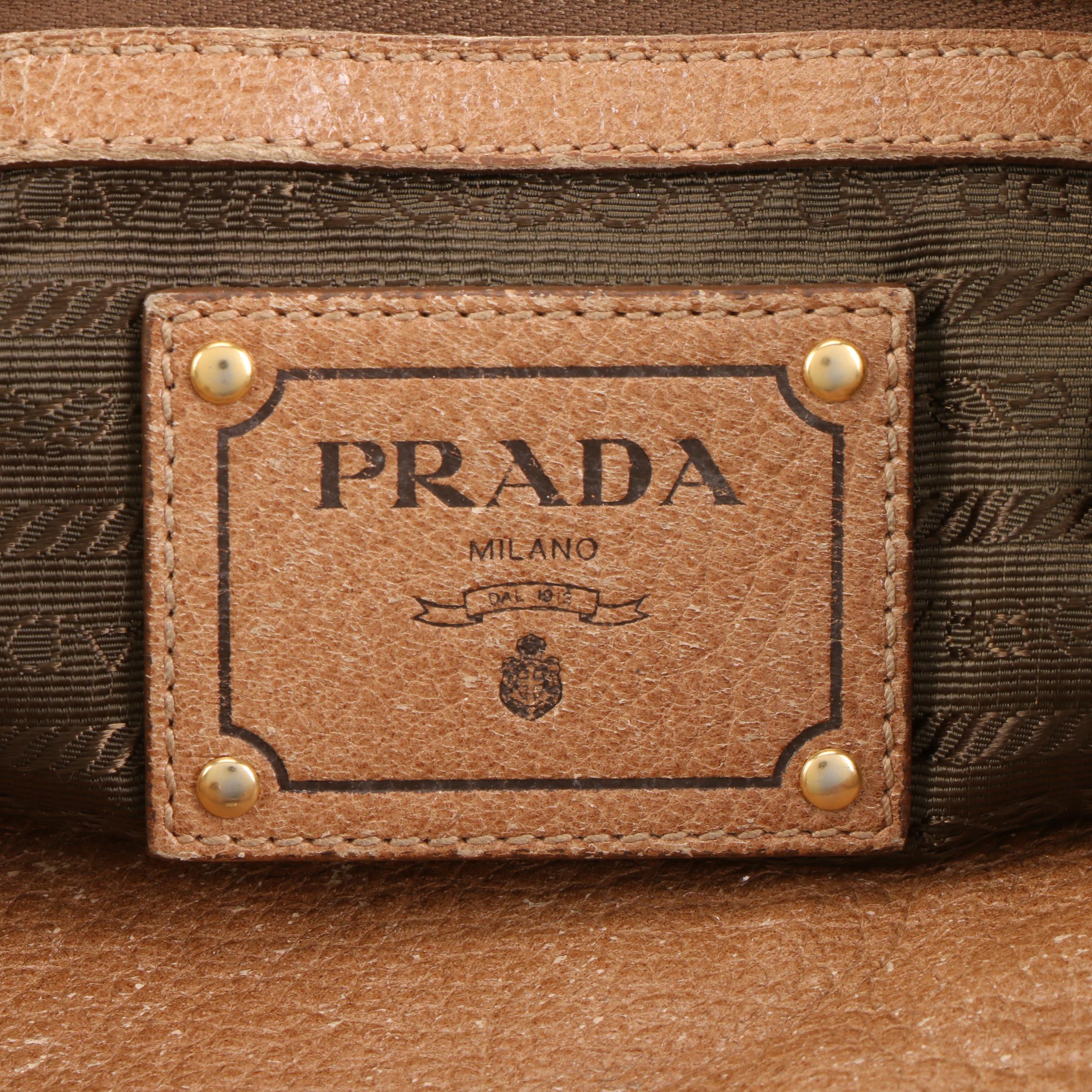 Prada Handbag in Dark Camel Cervo Lux with Detachable Shoulder Strap