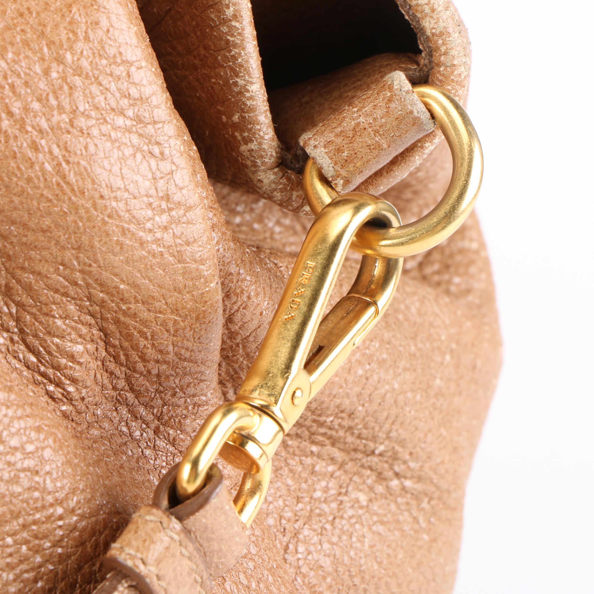 Prada Handbag in Dark Camel Cervo Lux with Detachable Shoulder Strap