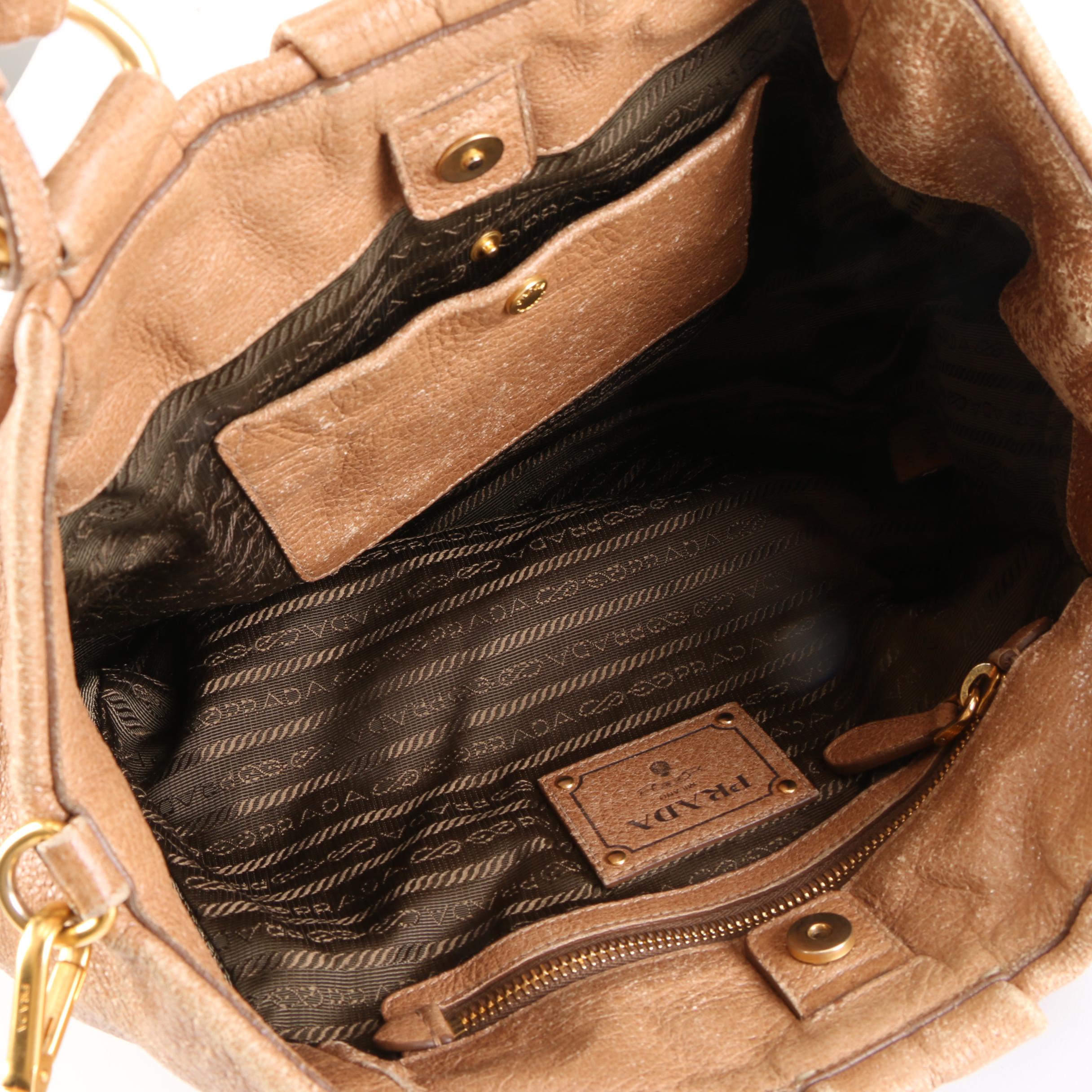 Prada Handbag in Dark Camel Cervo Lux with Detachable Shoulder Strap