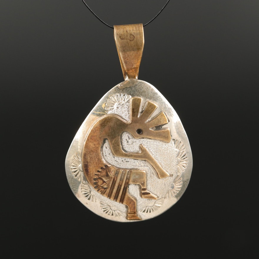 Signed Sterling Kokopelli Pendant with Gold-Filled Accent