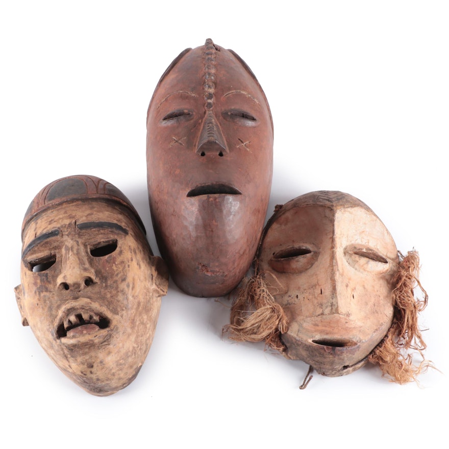 Central African Style Hand-Carved Wood Masks