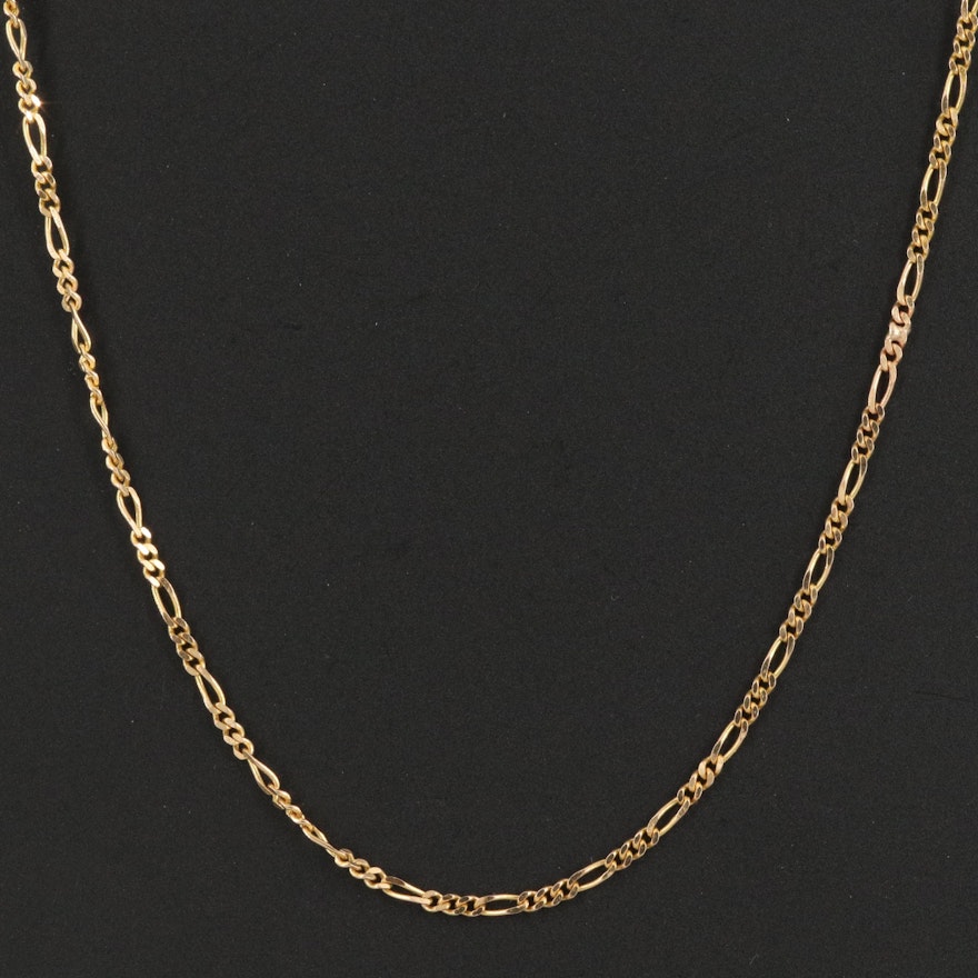 14K Combined Cable and Figaro Chain Necklace