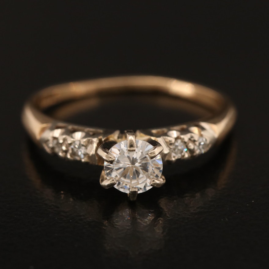 14K Diamond Semi-Mount Ring with Cubic Zirconia Center