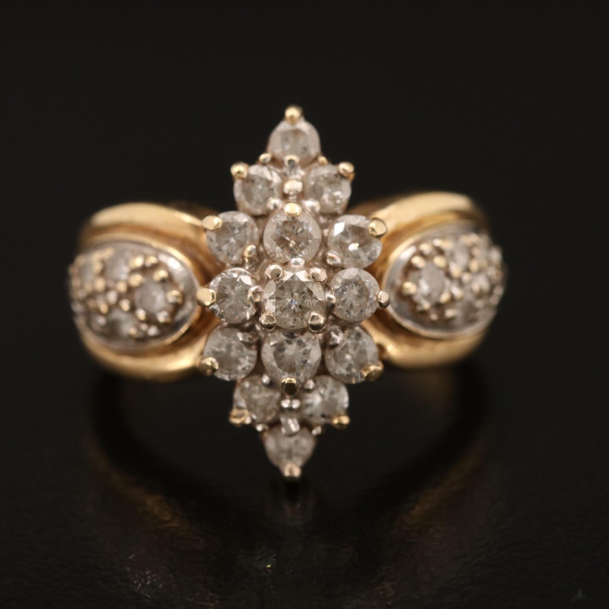 14K 0.93 CTW Diamond Cluster Ring