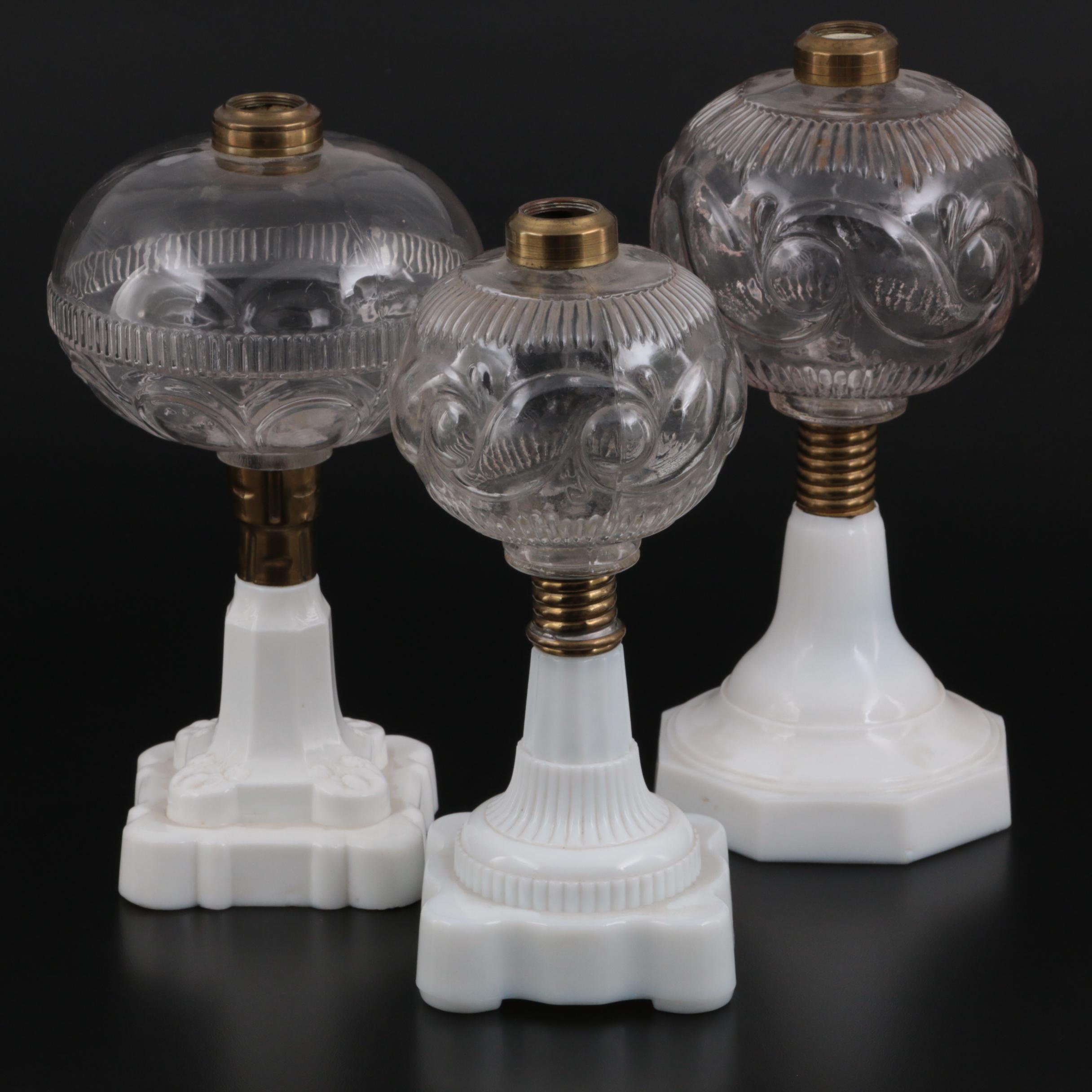 Atterbury & Co. Milk and Pressed Glass Oil Lamps, Late 19th Century