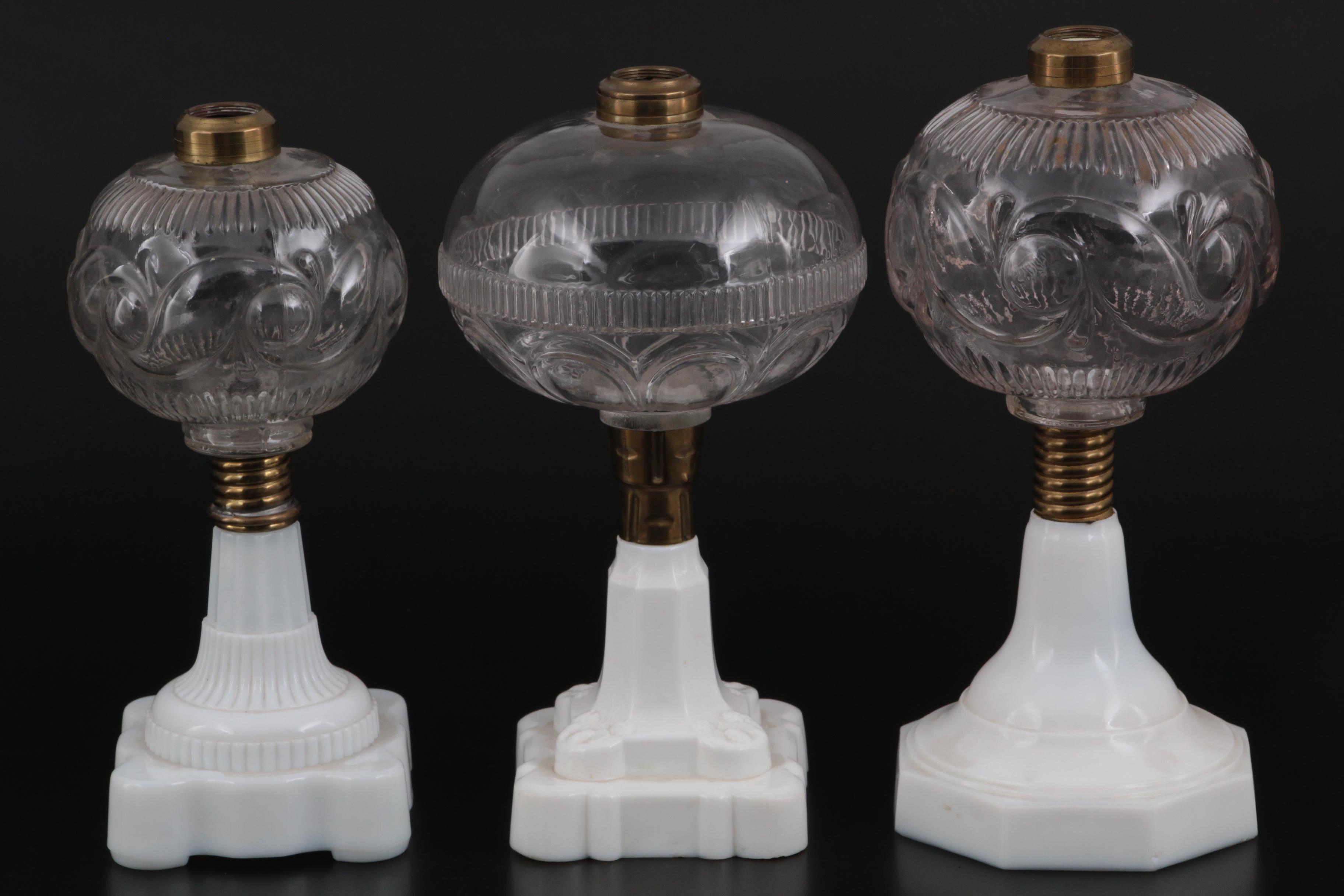 Atterbury & Co. Milk and Pressed Glass Oil Lamps, Late 19th Century