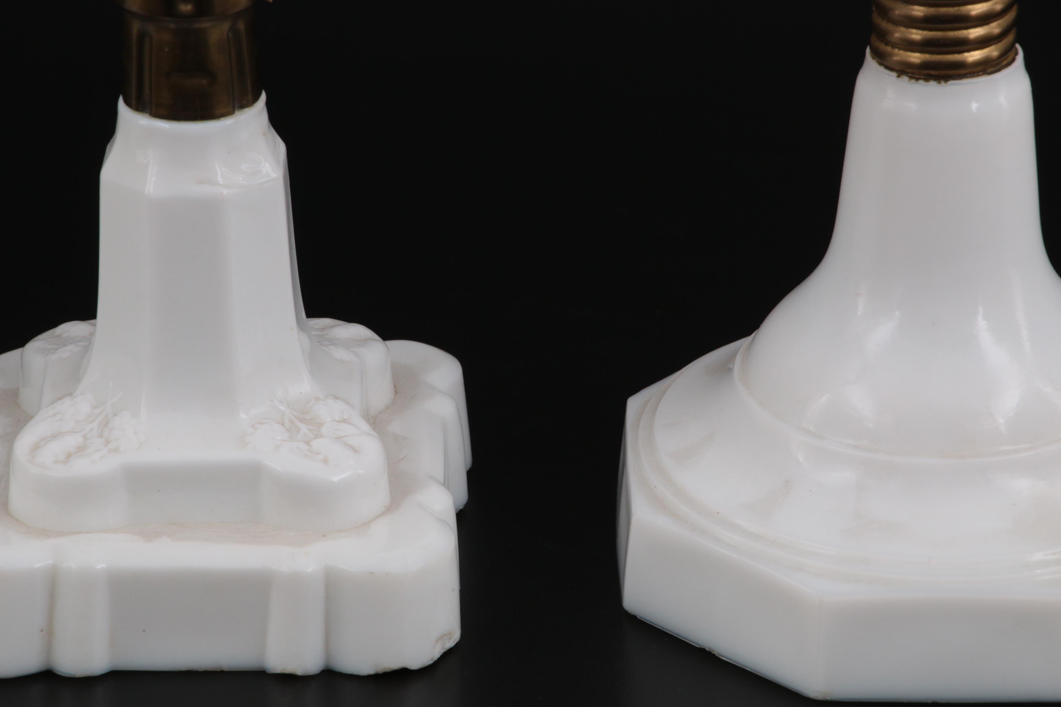 Atterbury & Co. Milk and Pressed Glass Oil Lamps, Late 19th Century